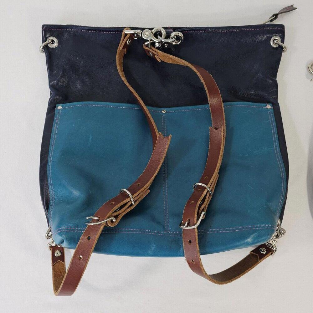 Alexis Drake Shoulder Bag Backpack 2 Tone Blue Leather Designer Handbag 13" - Picture 9 of 15